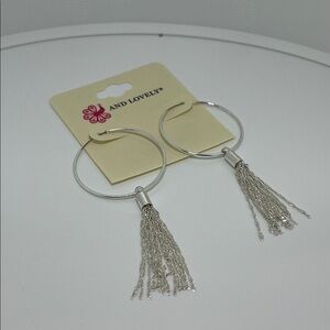 AND LOVELY Silver Hoop Earrings with Tassels